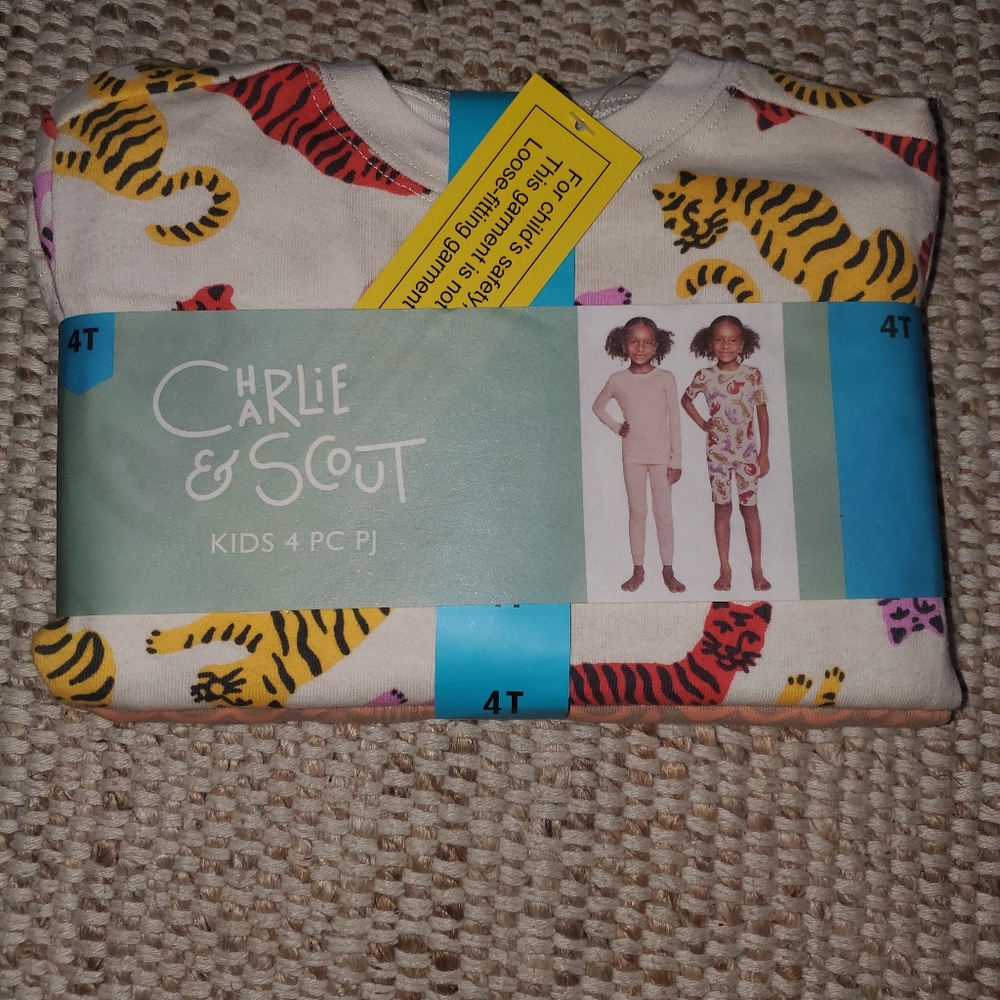 Kids 4 PC Pajama Set - Multicolor Tiger Print